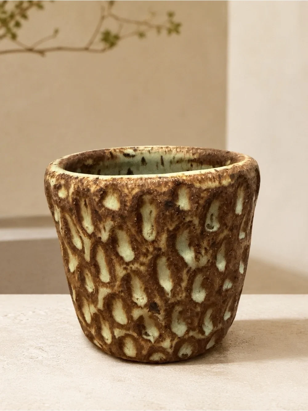 Speckled Brown and Cream Ceramic Accent Vase